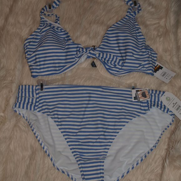 Blue/White Striped SWIMSUIT NEW BY TIME and TRU SIZE 3X - Picture 1 of 8